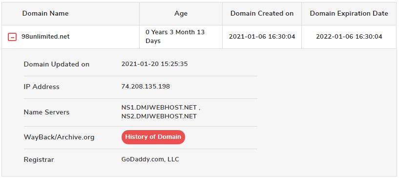 98 Unlimited Domain age