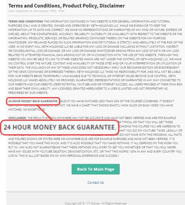 YT Money Money Back Guarantee