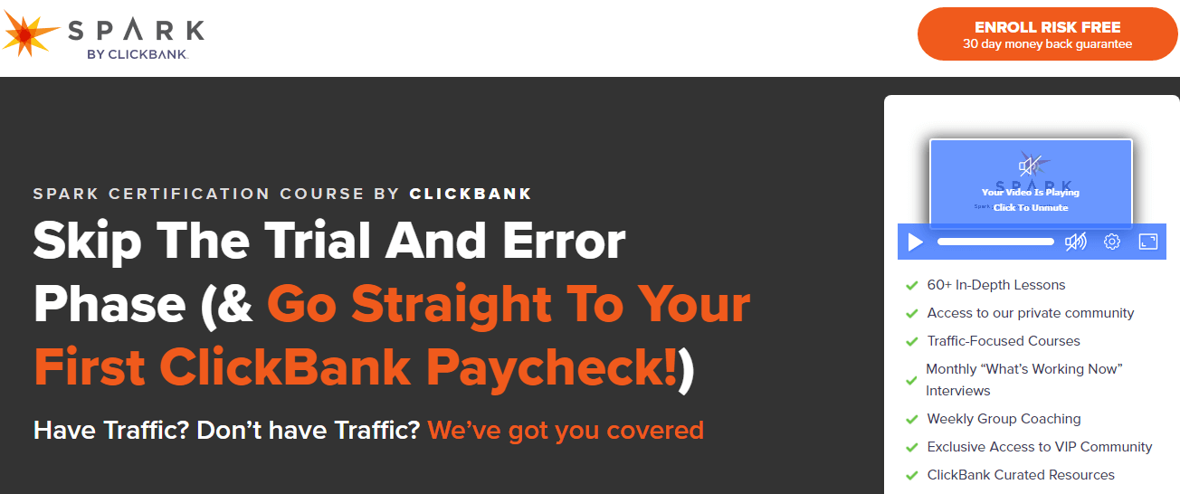 Spark by Click Bank website and landing page