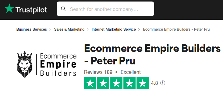 eCommerce Empire Builders TrustPilot 4.8 rating