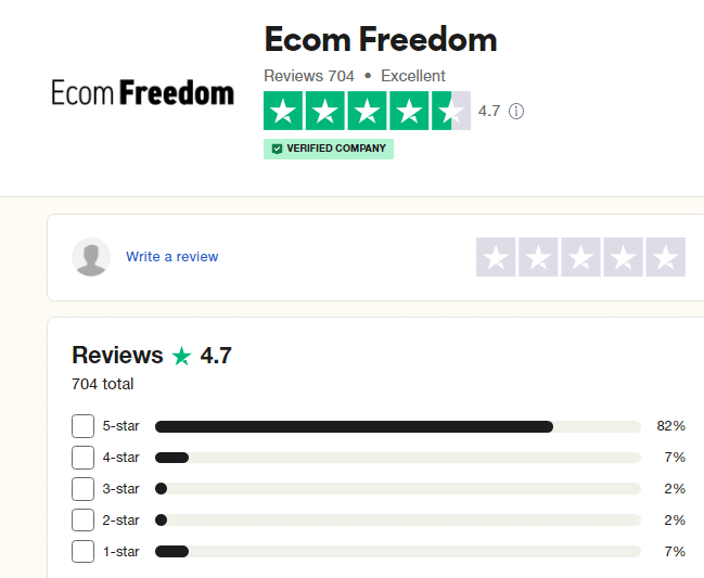 Ecom Freedom Trust Pilot Rating